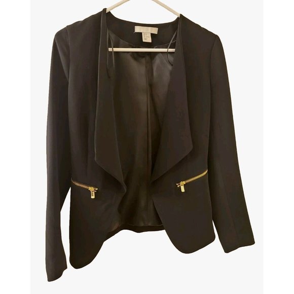 H&M‎ Black Blazer Jacket Gold Zipper Pockets Dress Workwear Size 4 - Picture 11 of 11